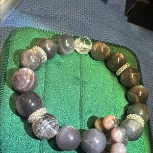 Elegant Natural crystals Gray moonstone Beaded DIY handmade Bracelet stretch.